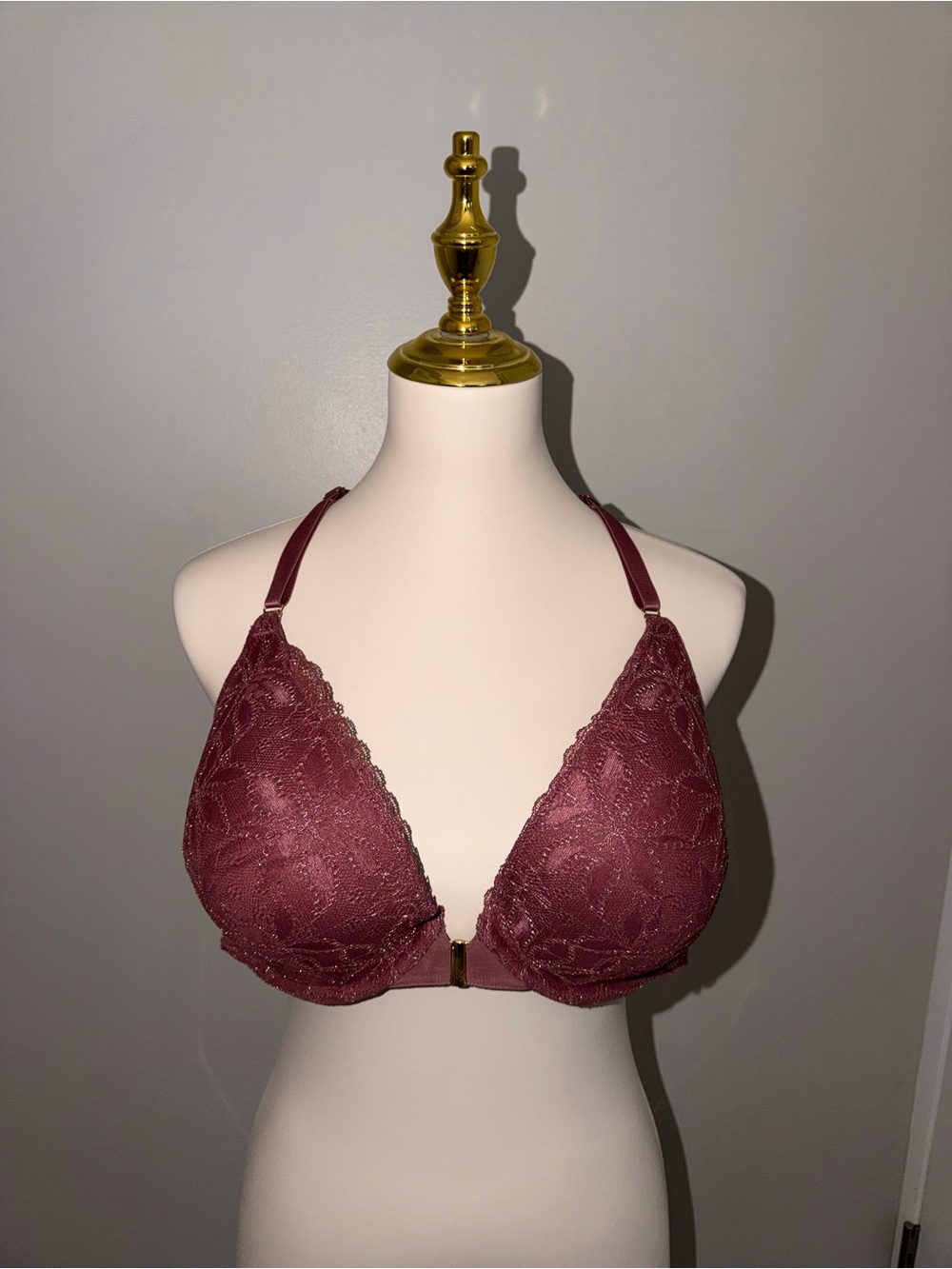 Cacique 44C Mauve Lace Front Closure Racerback Underwire Bra